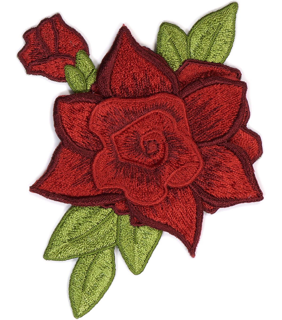 3.5 x 3 Layered Red Roses With Leaves Iron On Patch by hildie & jo