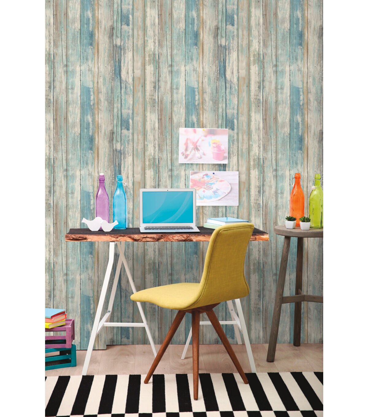 York Wallcoverings Wallpaper Blue Distressed Wood
