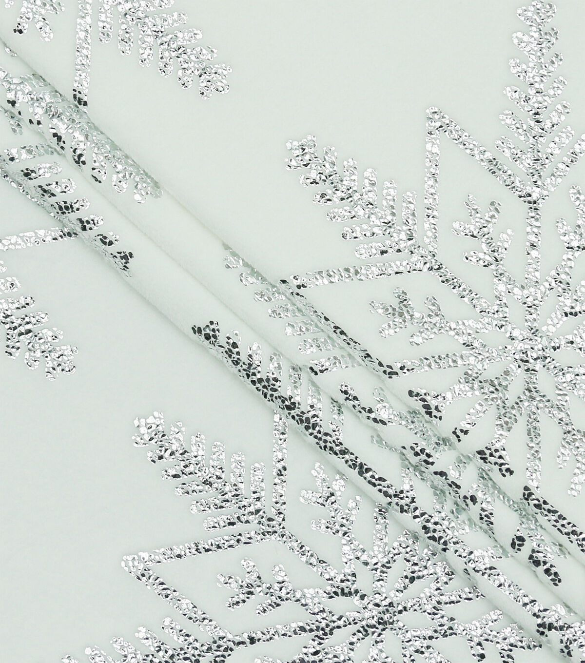 Silver Foil Snowflakes on White Pure Plush Fleece Fabric