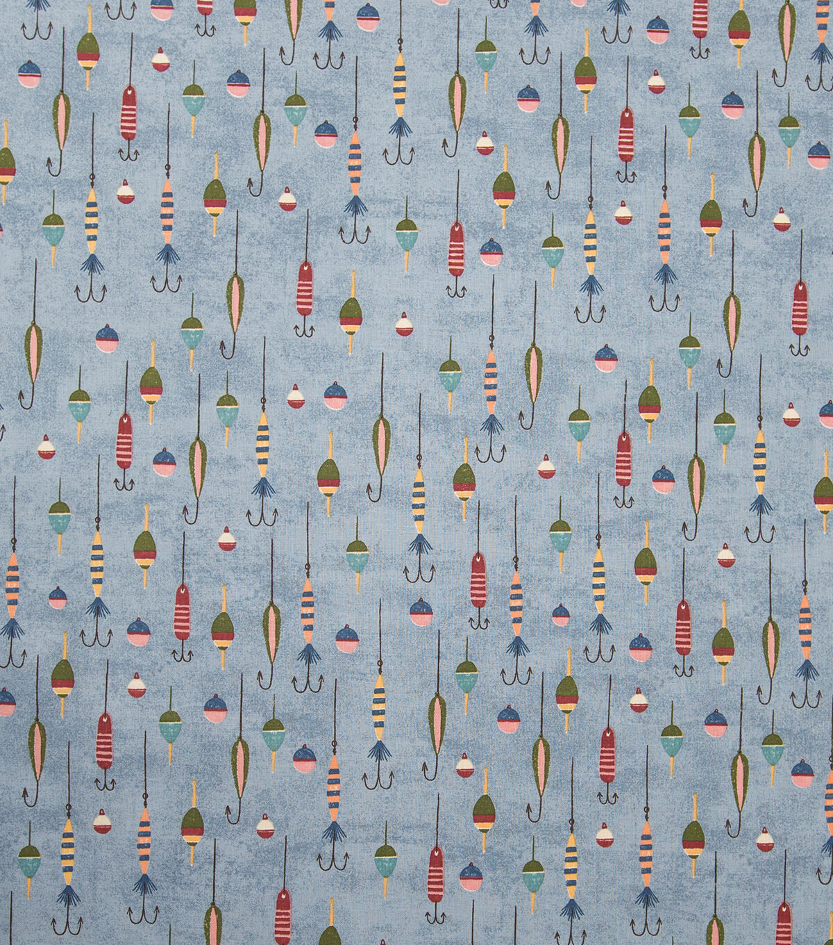 Fishing Hooks On Blue Novelty Prints Cotton Fabric