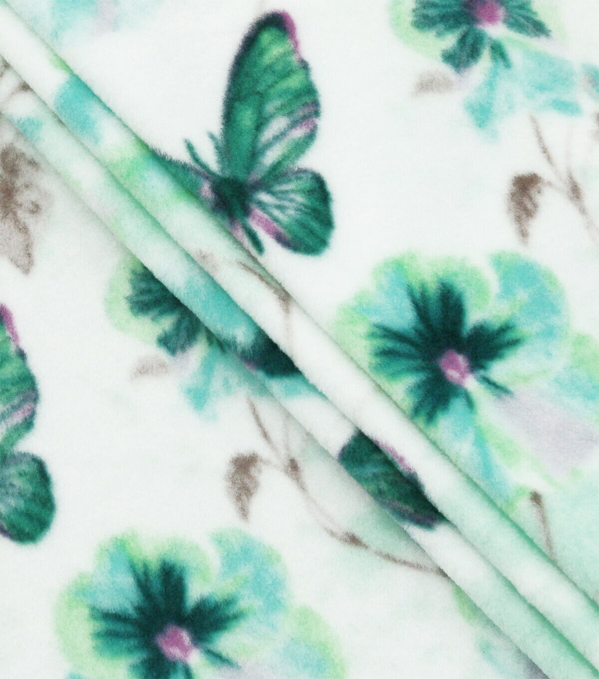 Green Dreamland Butterfly Floral Anti Pill Plush Fleece Fabric
