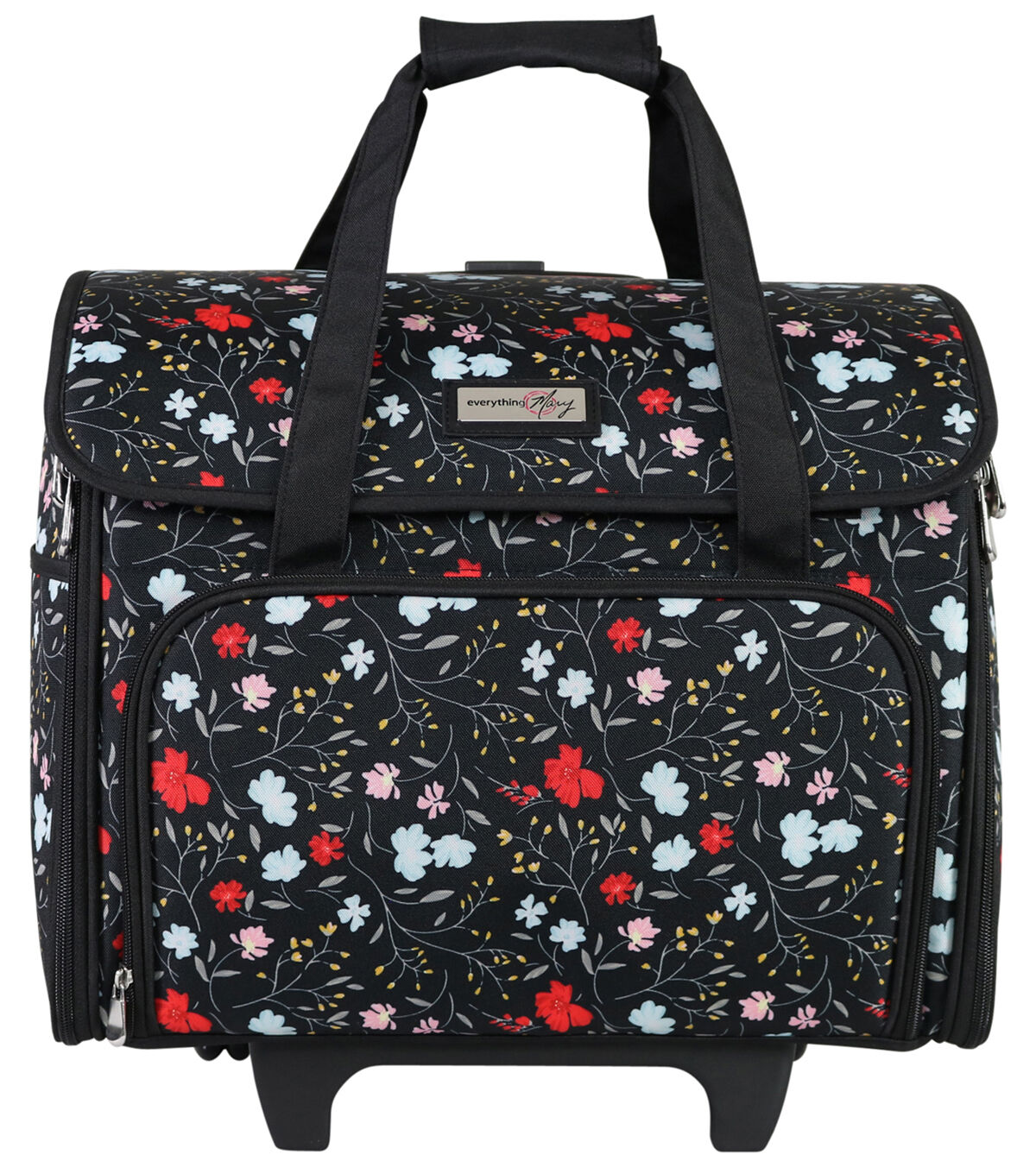 Everything Mary 18 Black Floral Teacher Rolling Tote