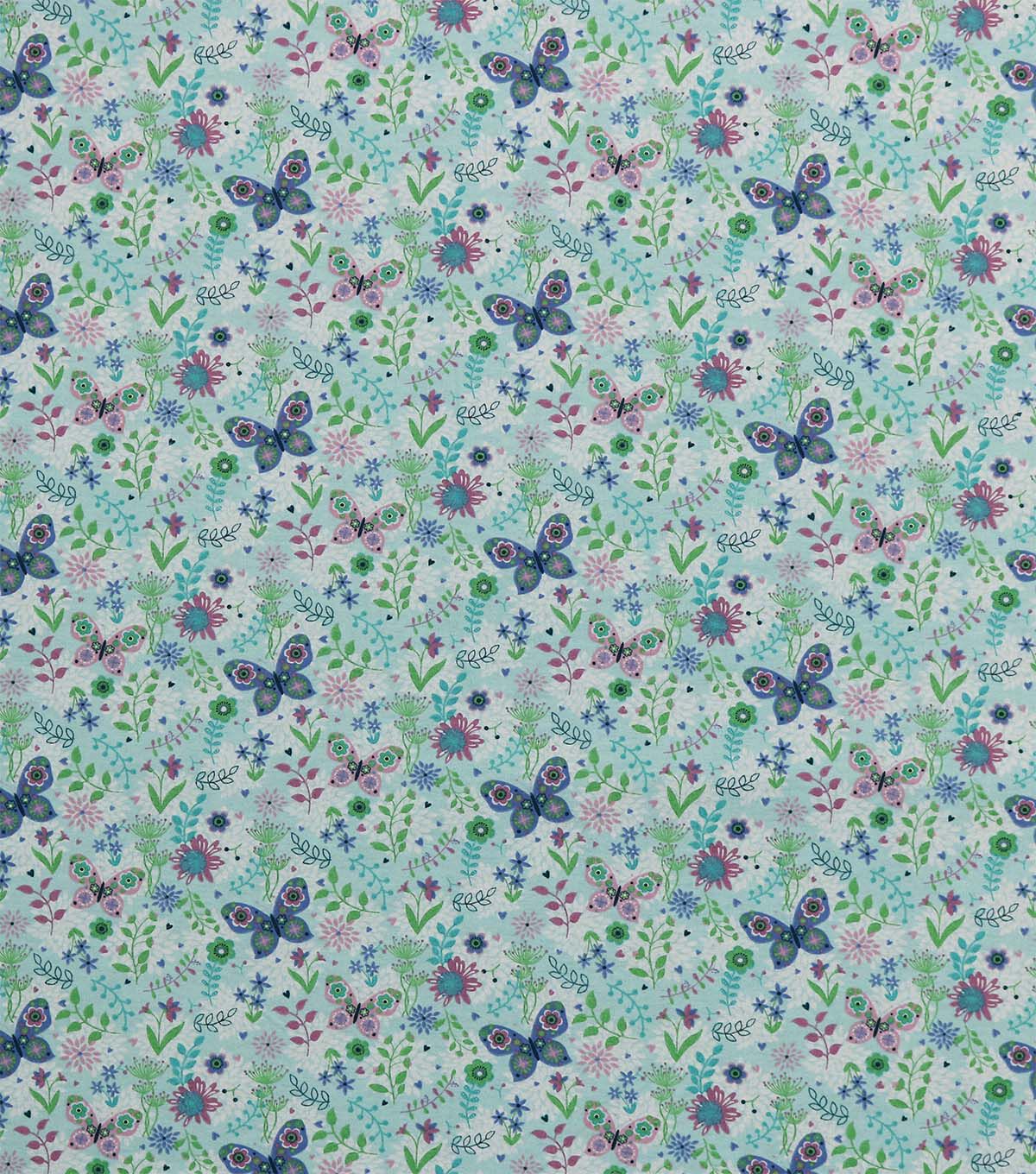 Butterflies & Flowers on Blue Super Snuggle Flannel Fabric