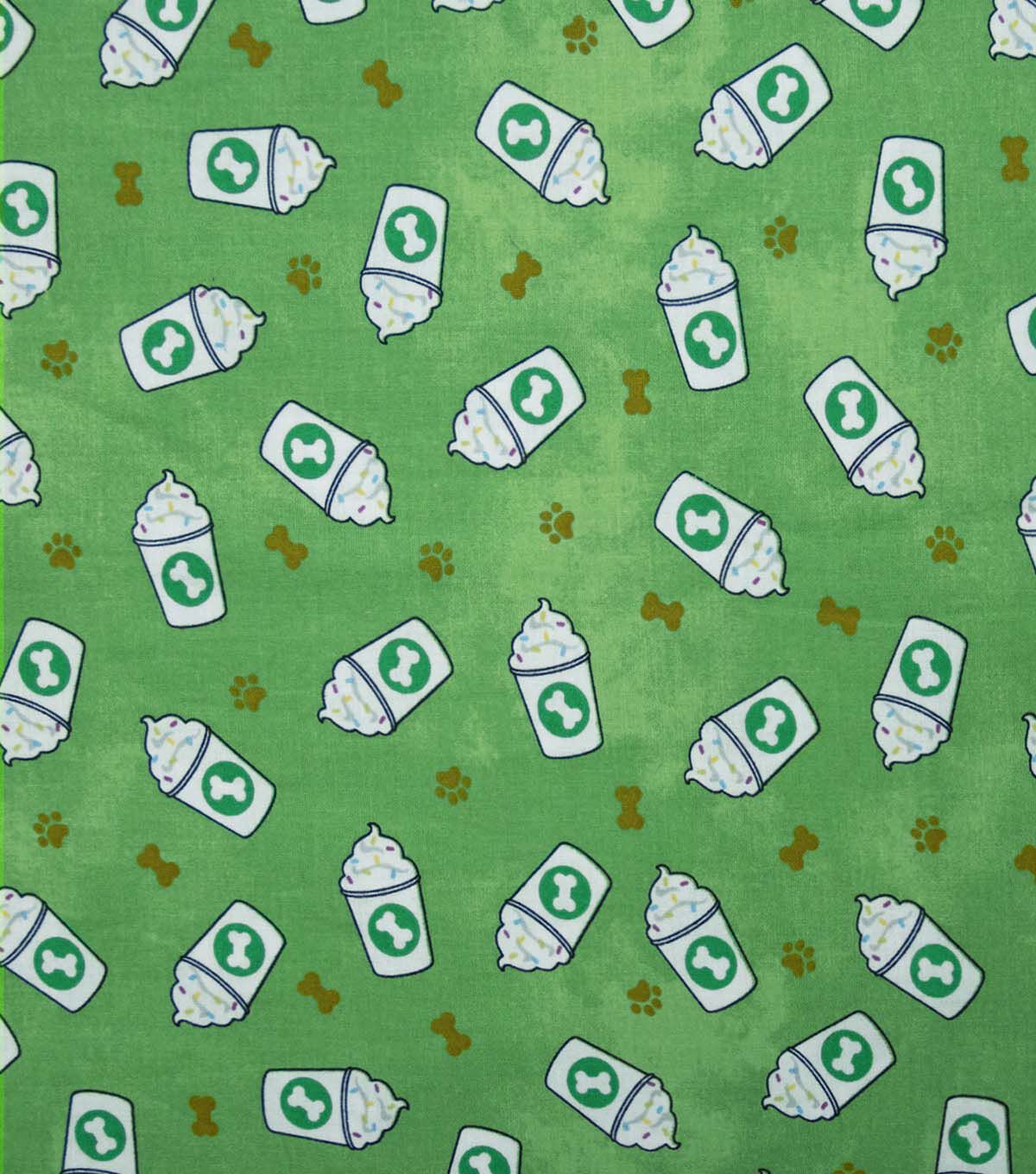 Dog Cups on Green Novelty Cotton Fabric