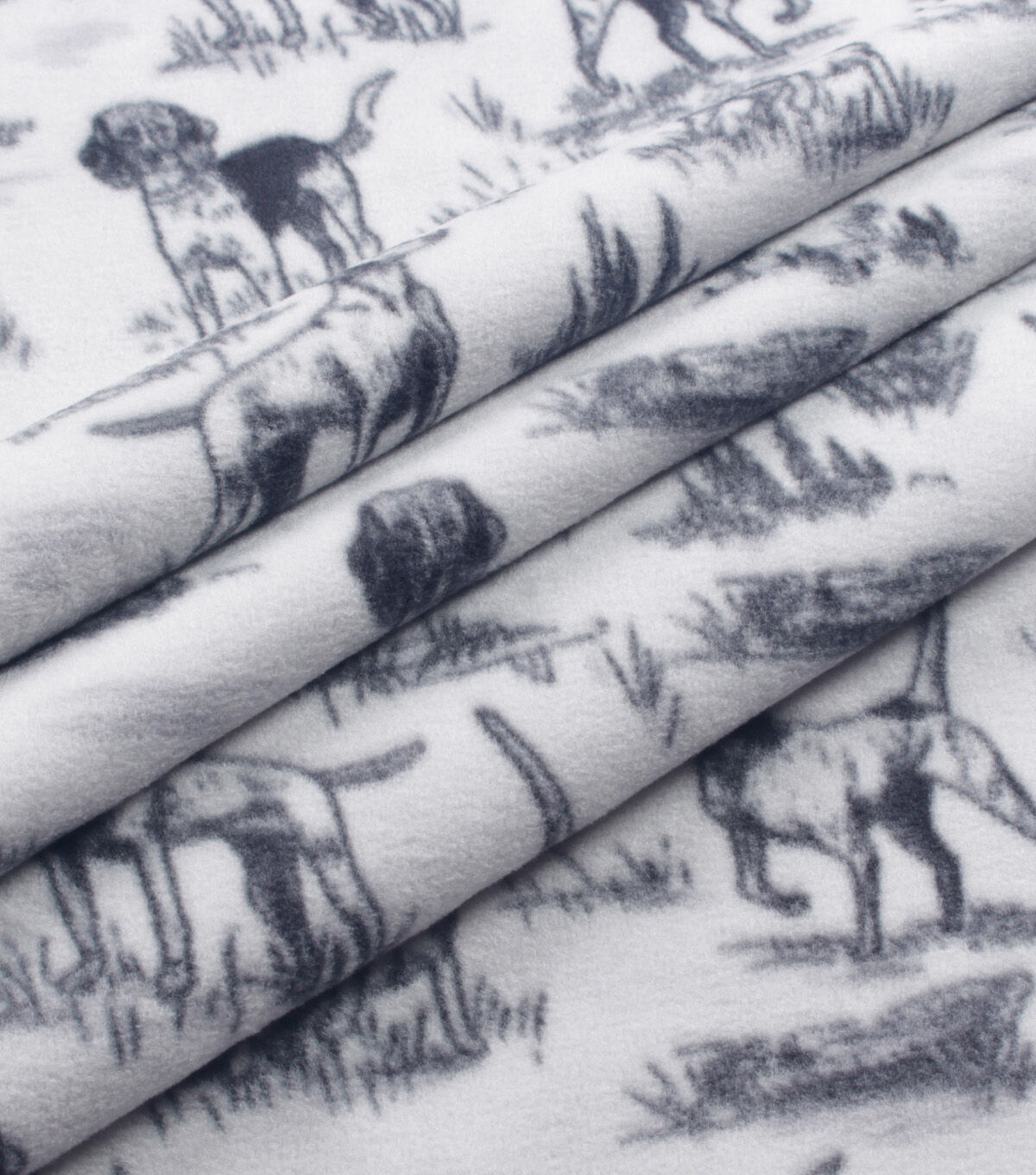 Hunting Dogs on White Anti Pill Fleece Fabric