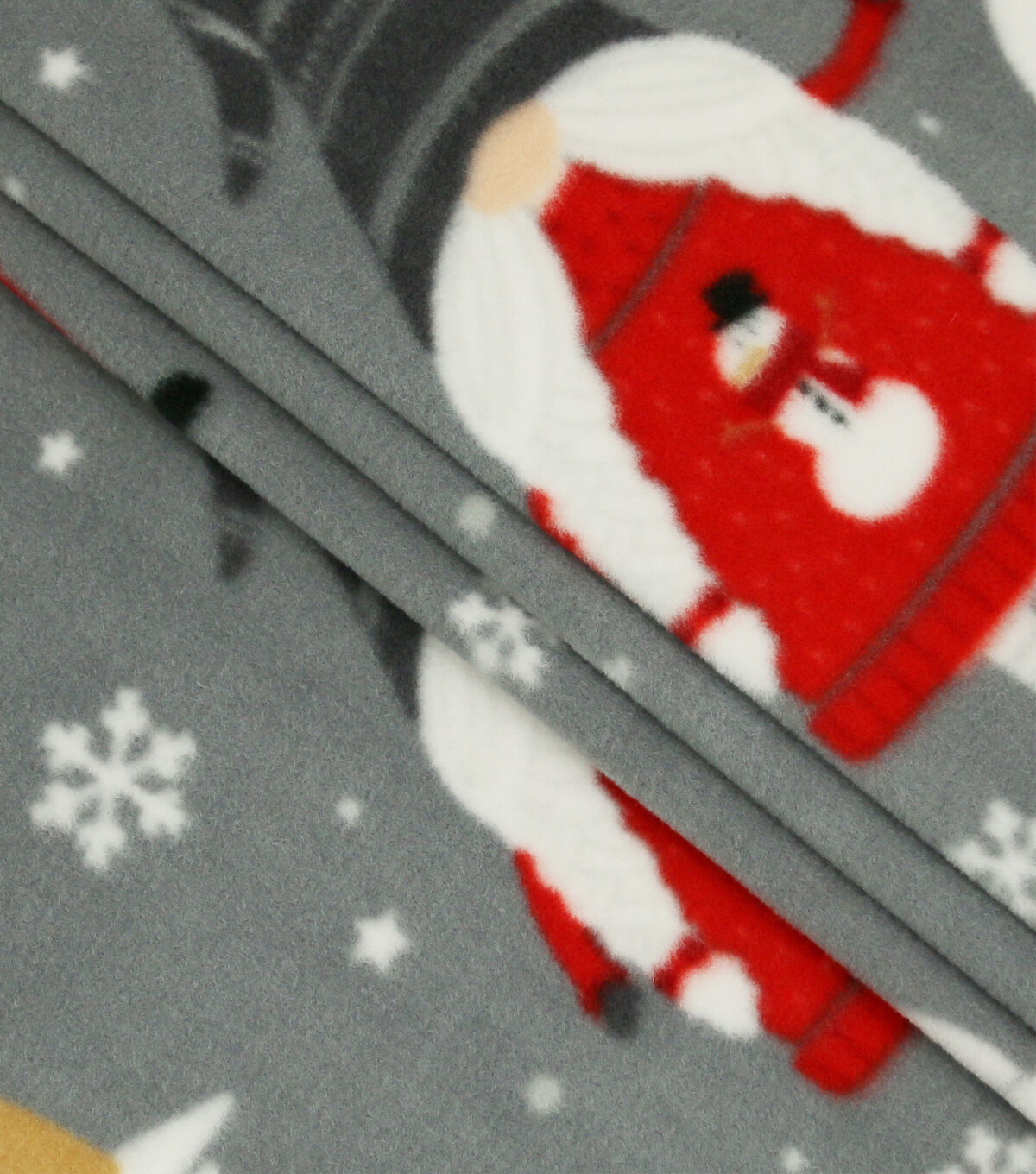 Winter Gnomes on Gray Anti Pill Fleece Fabric