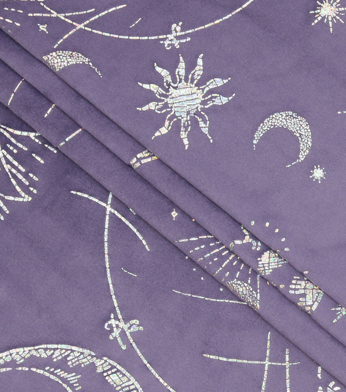 Metallic Celestial on Purple Pure Plush Fleece Fabric