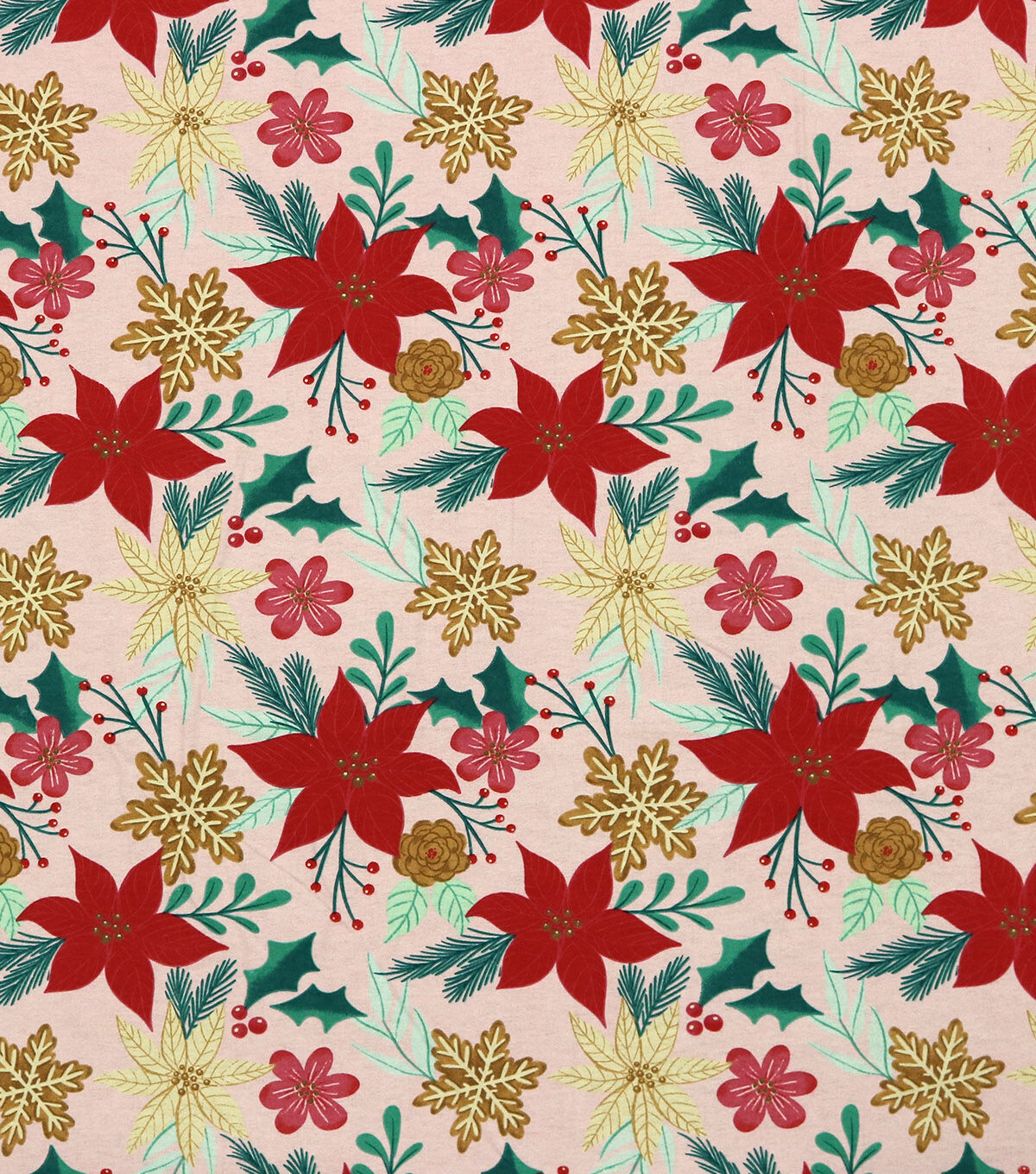 Poinsettias on Pink Super Snuggle Christmas Flannel Fabric