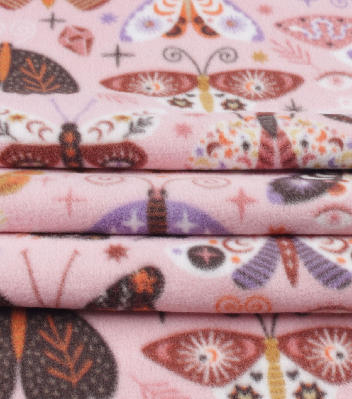 Pink & Orange Mystic Butterflies Anti Pill Fleece Fabric