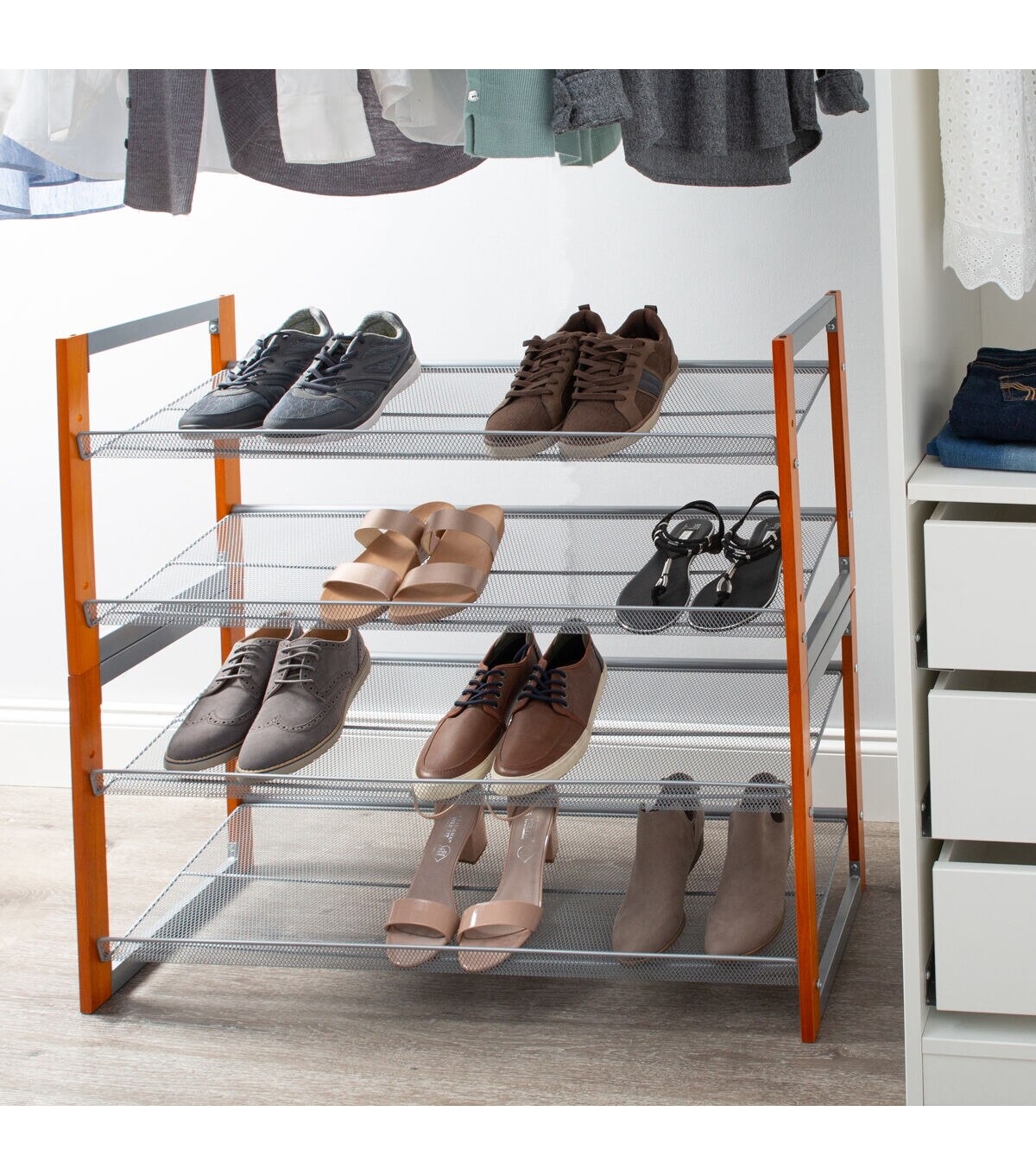 Organize It All 35 Wood 4 Tier Stackable Shoe Rack