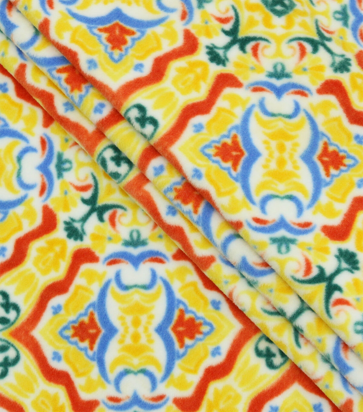 Yellow & Blue Watercolor Tile Luxe Fleece Fabric