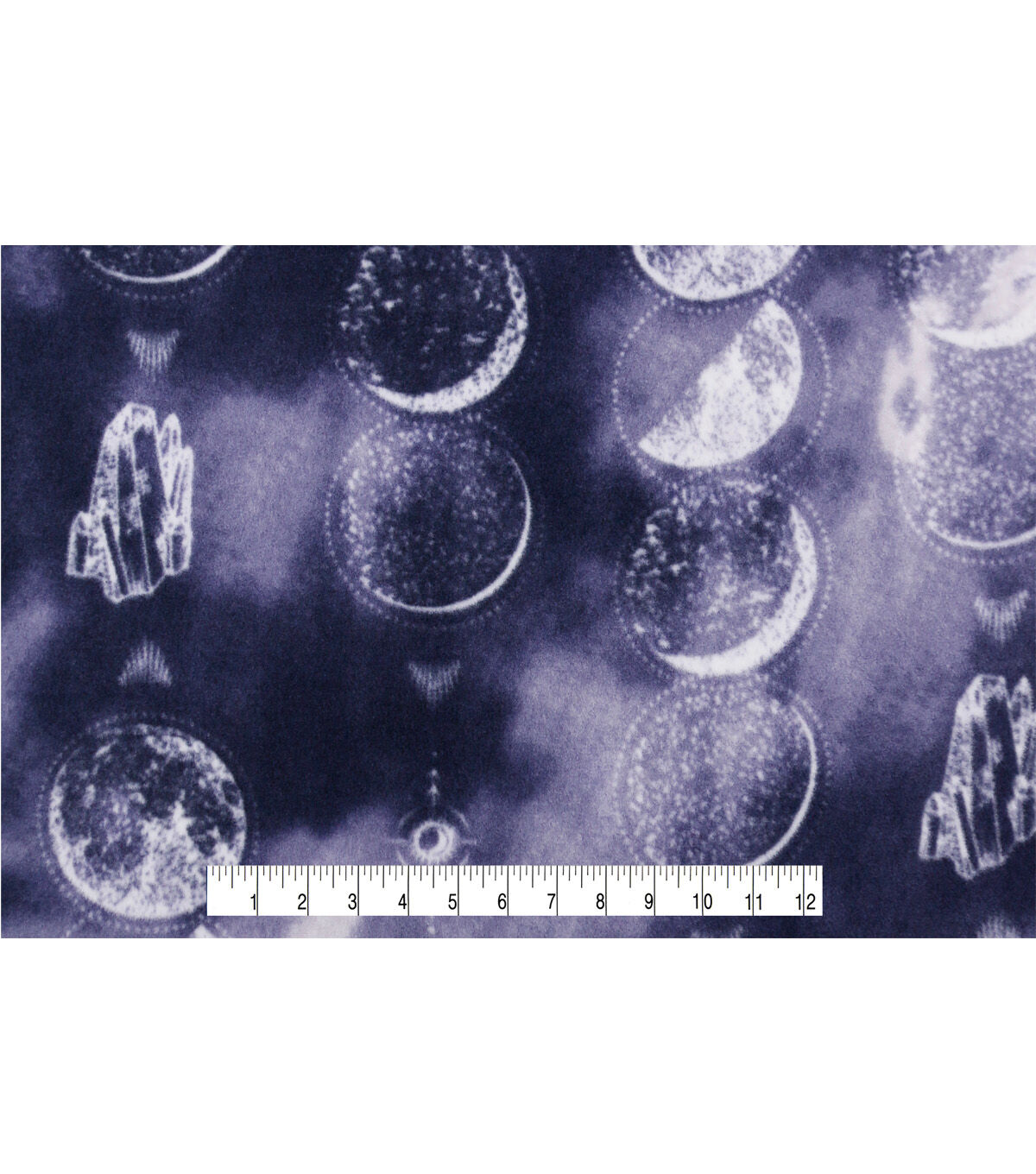 Moon Phases on Purple Anti Pill Fleece Fabric