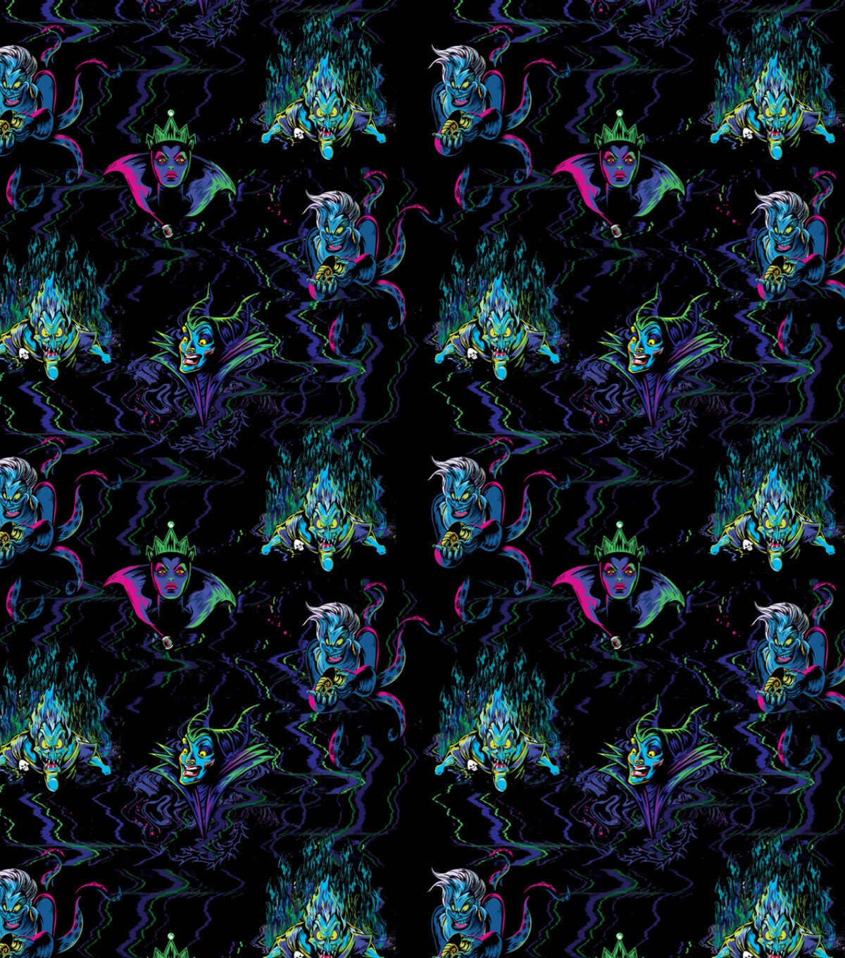 Disney Villians Neon Digital Cotton Fabric