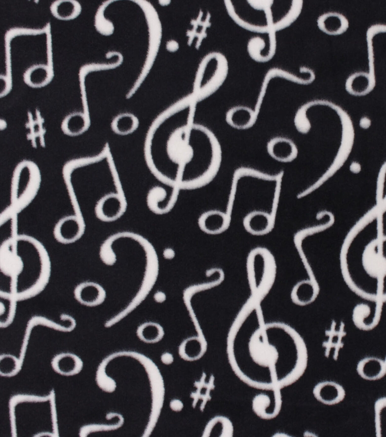 Music Notes on Black Anti Pill Fleece Fabric