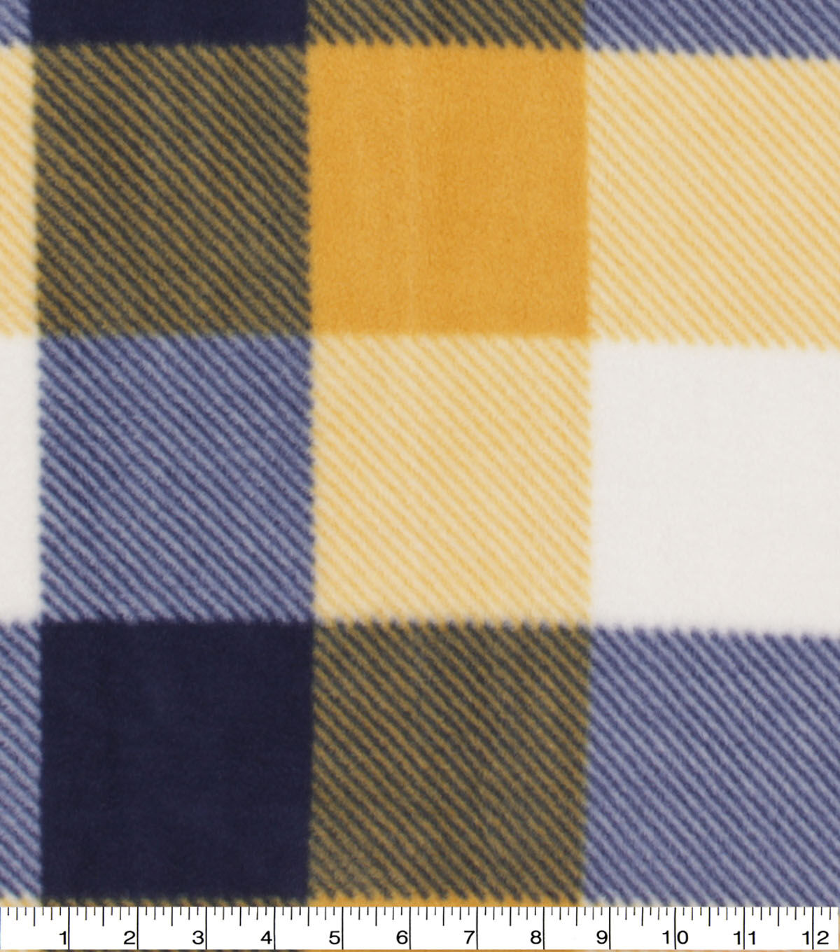 Yellow & Navy Buffalo Checks Anti Pill Fleece Fabric
