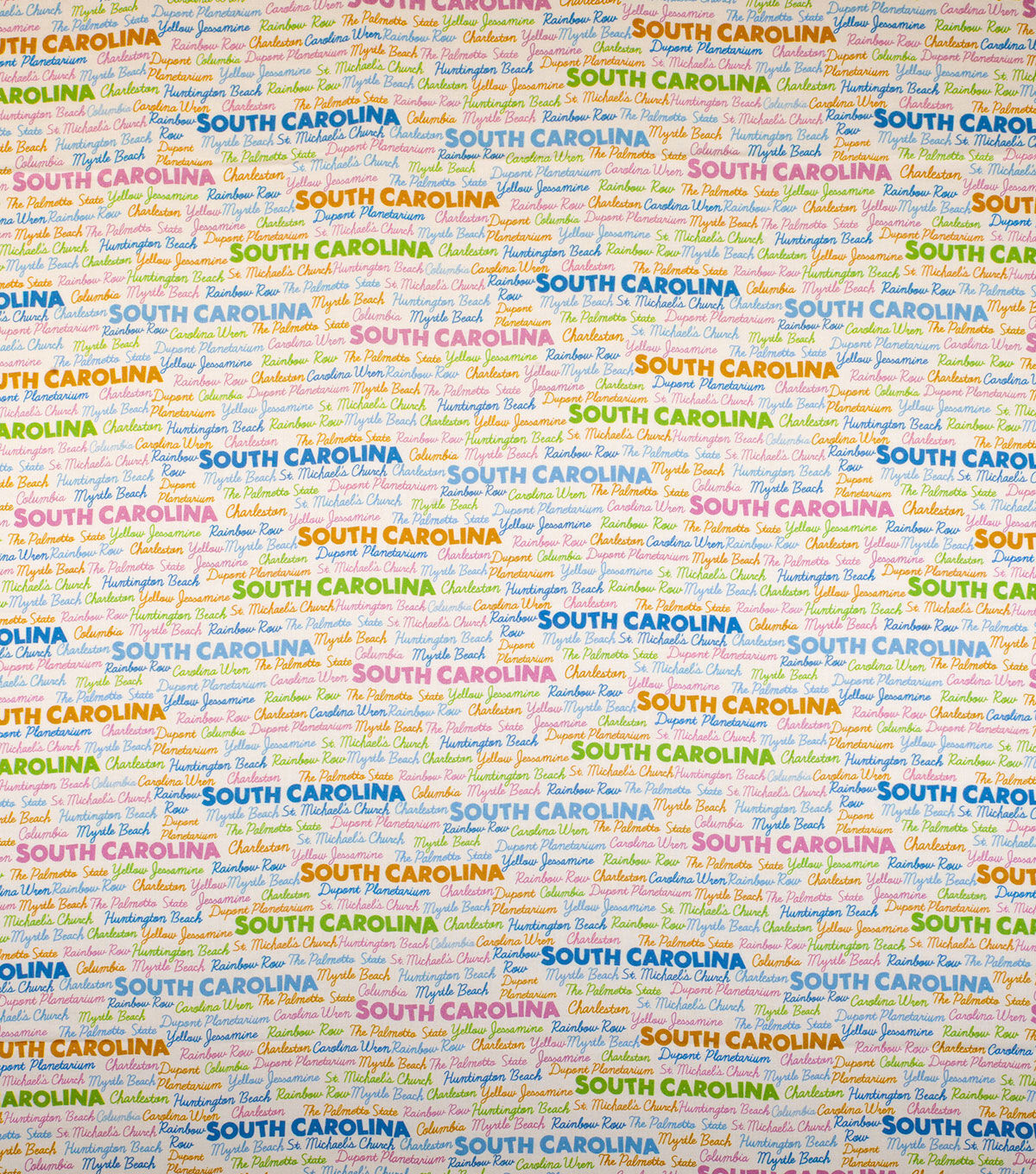 South Carolina Cotton Fabric Tossed Words