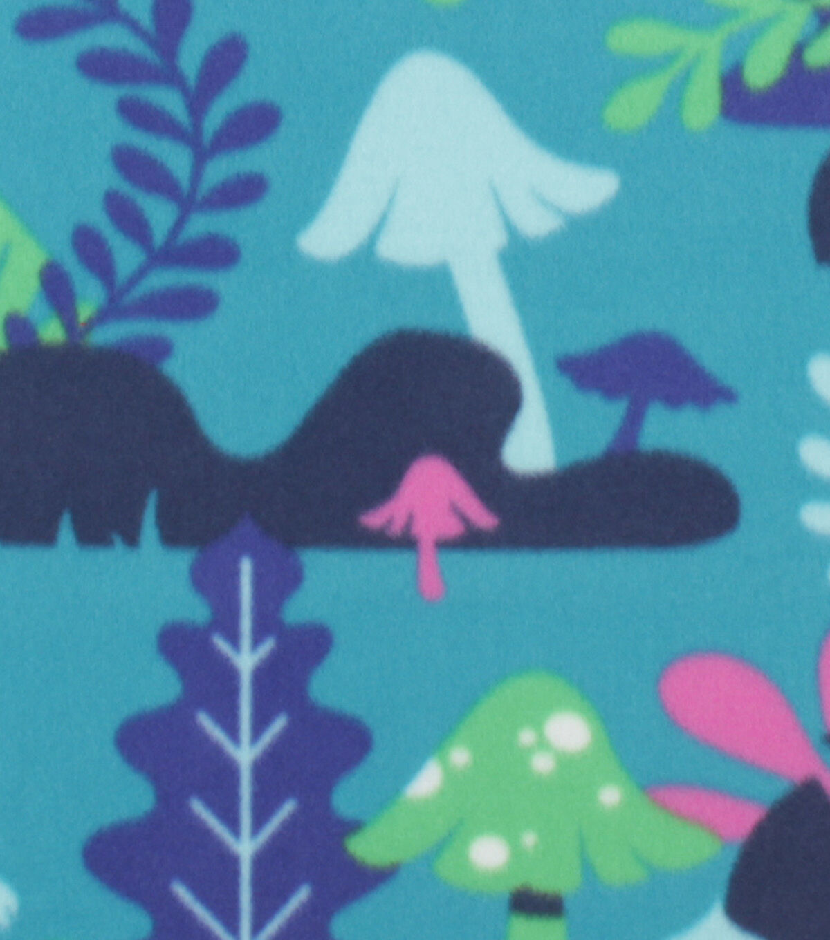 Fungi Forest on Blue Blizzard Fleece Fabric