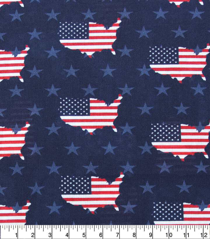USA Flag On Navy Stars Patriotic Cotton Fabric