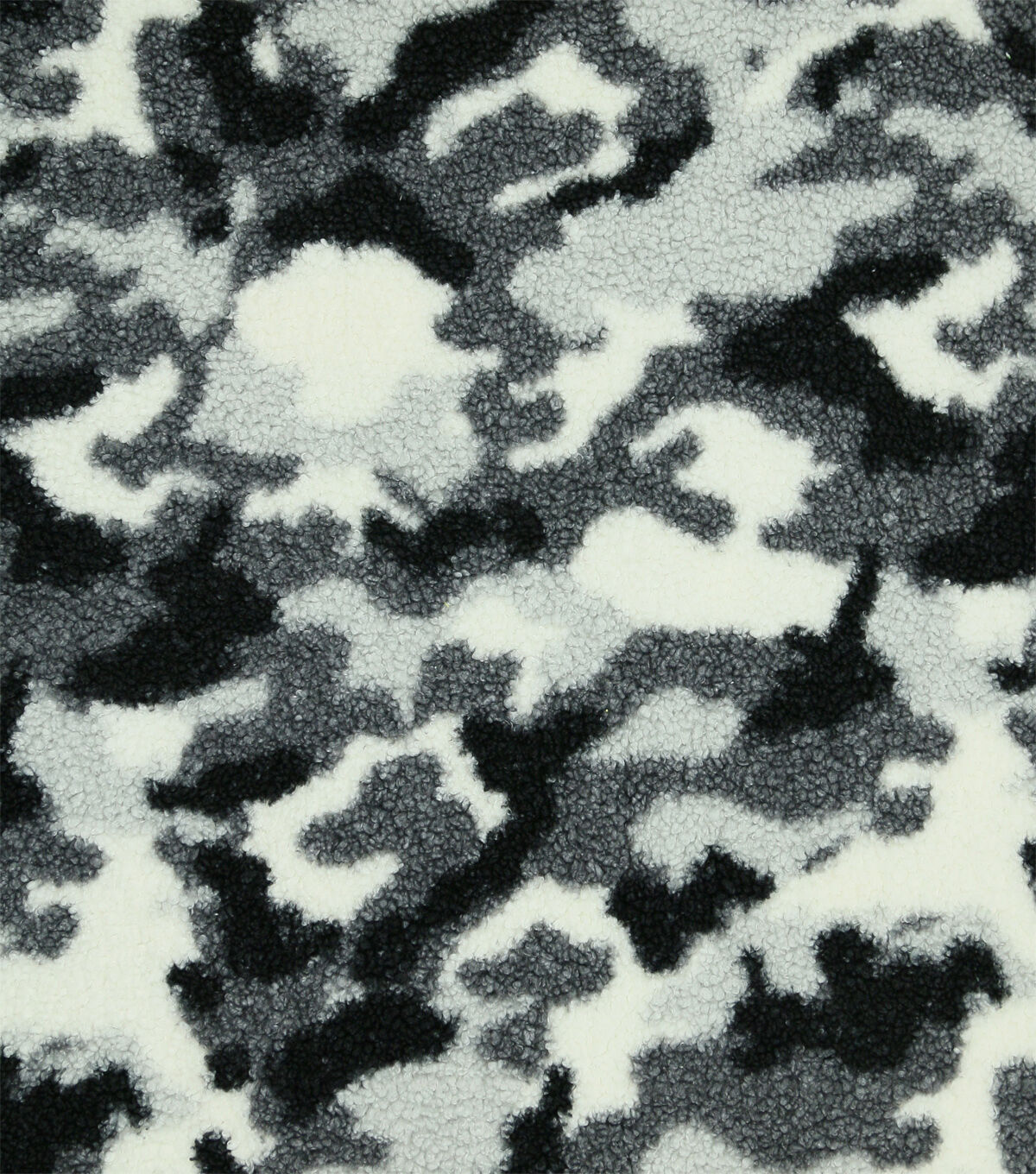 Black & White Camo Printed Teddy Fur Sherpa Fabric