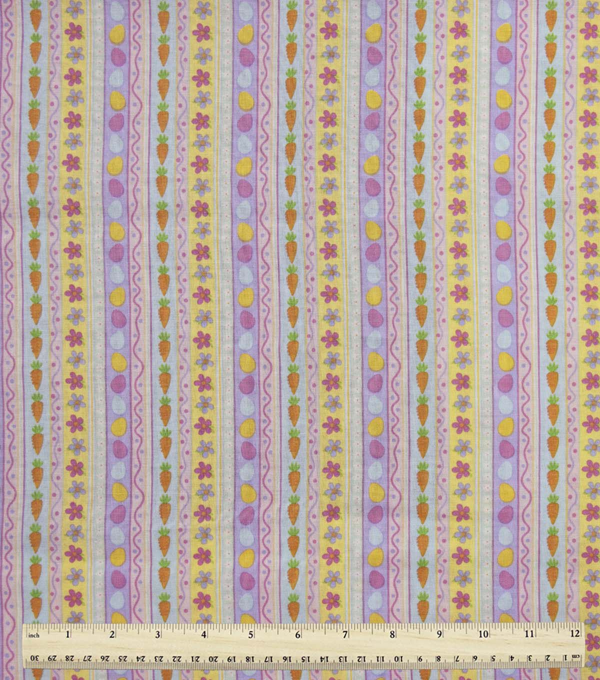 Icons on Purple & Pink Striped Easter Cotton Fabric