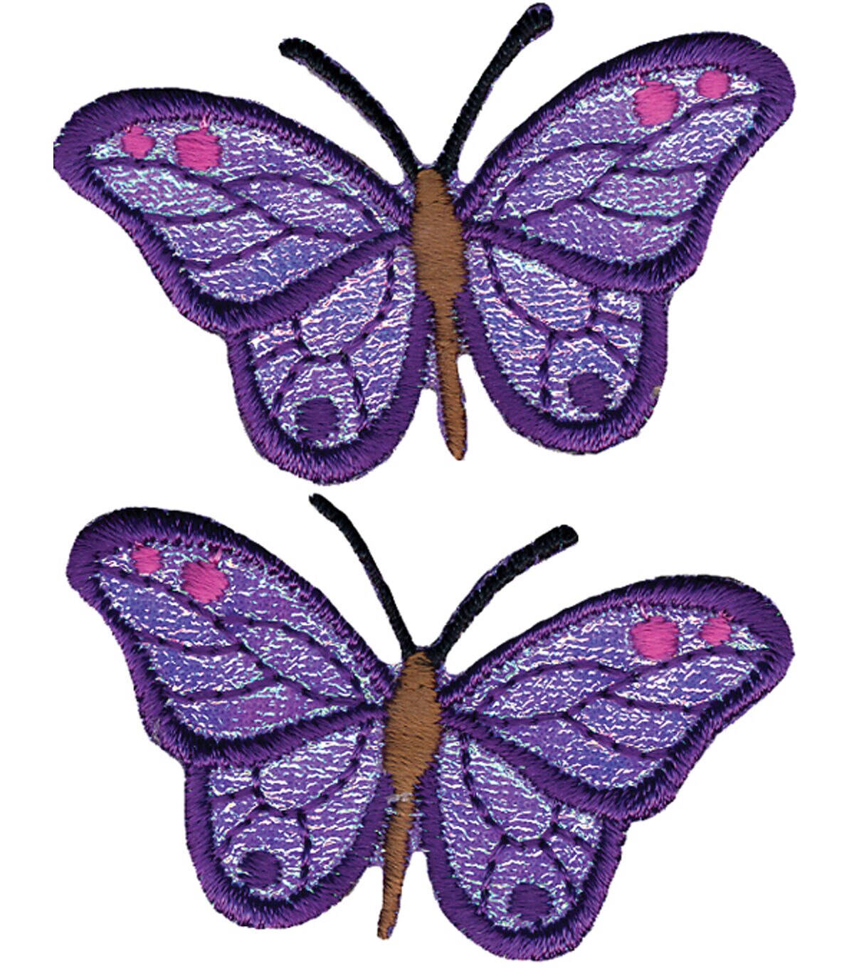Wrights 2 x 1 Iridescent Butterflies Iron On Patches 2pk