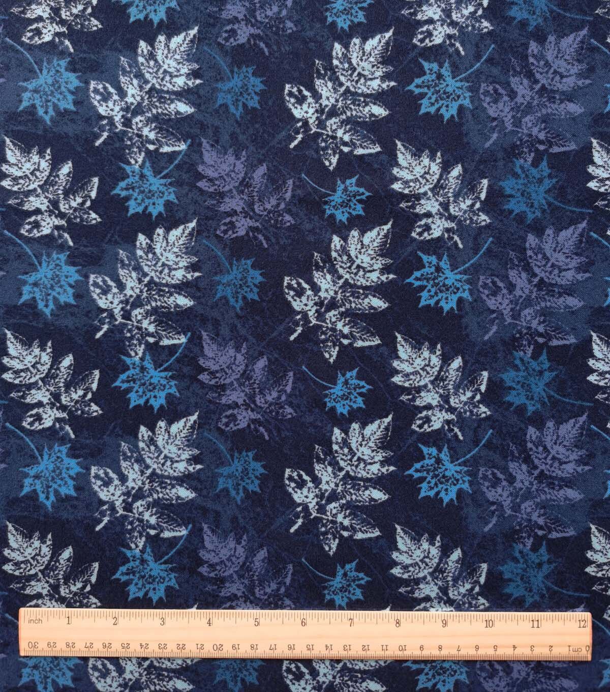 Blue Textured Leaves Luxe Flannel Fabric