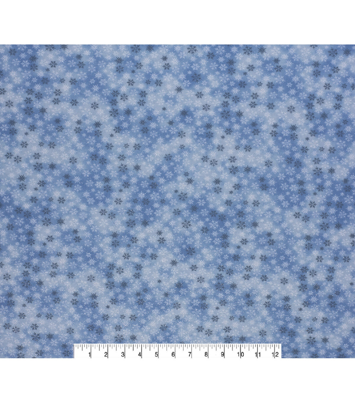 Snowflakes on Blue Christmas Glitter Cotton Fabric