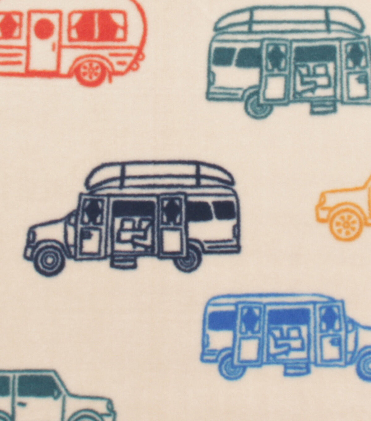 Multicolor Campers on Beige Anti Pill Fleece Fabric