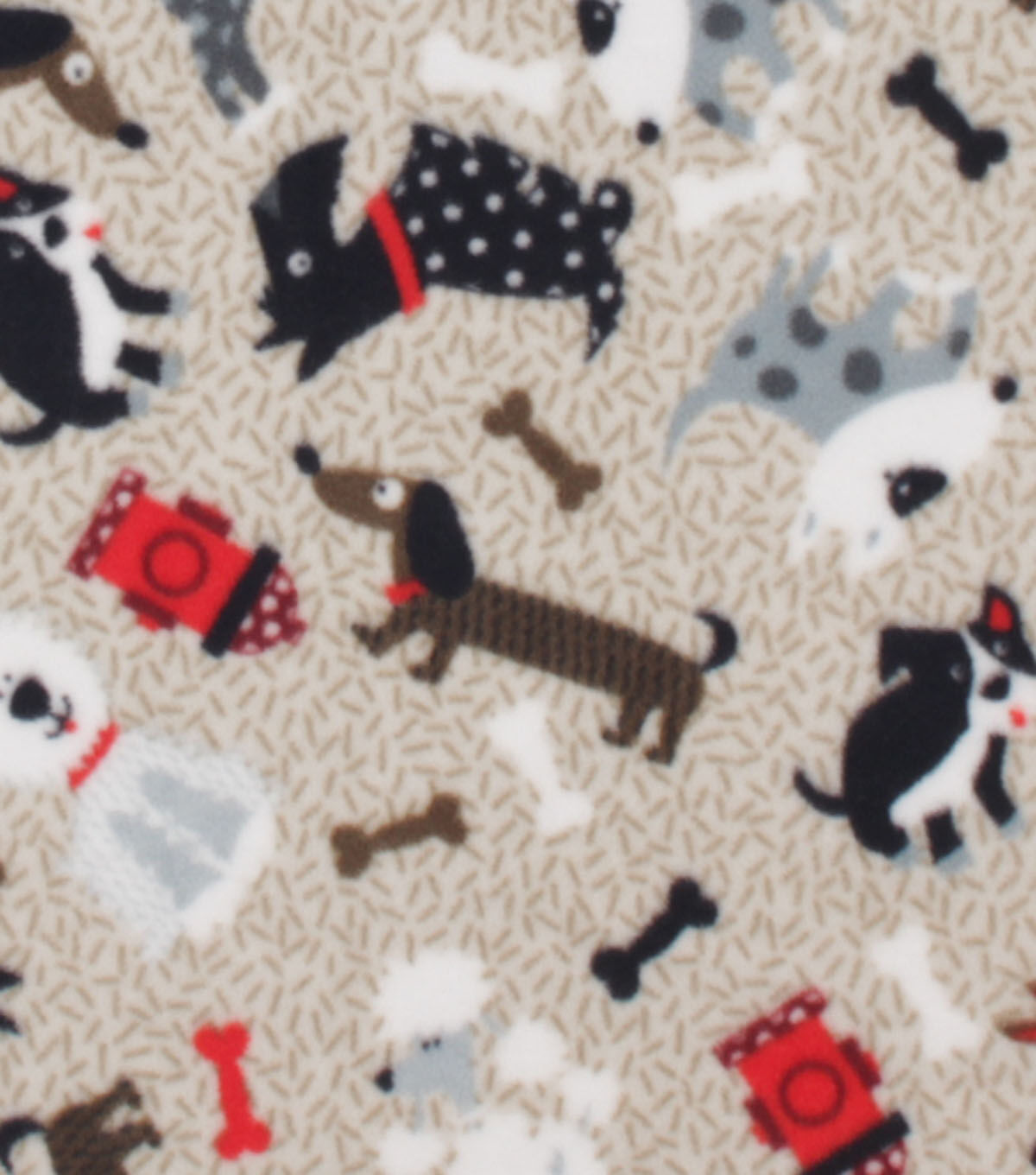 Whimsical Dogs on Tan Anti Pill Plush Fleece Fabric