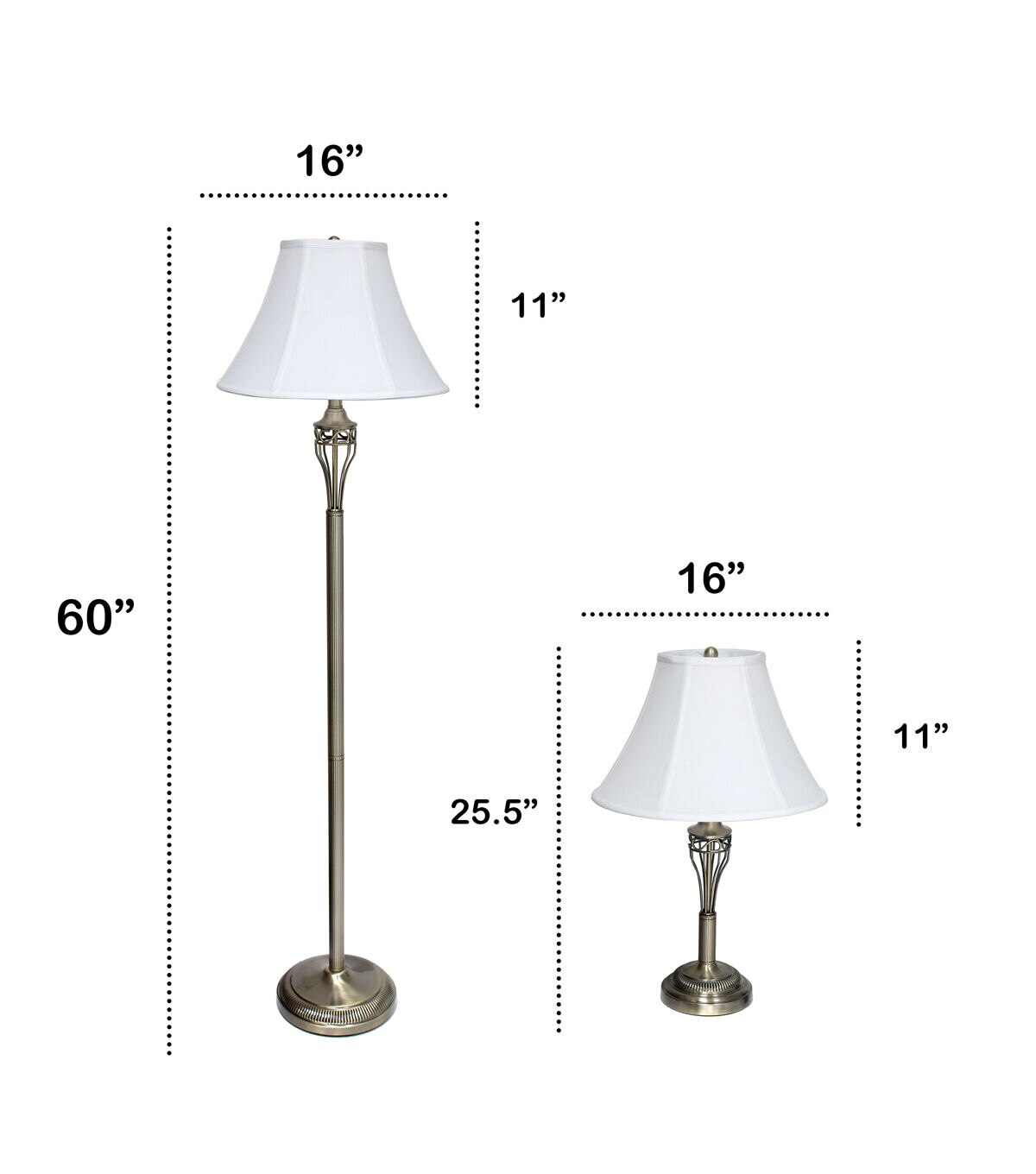All The Rages Roma 3 Piece Brass Metal Lamp Set With White Empire Shades