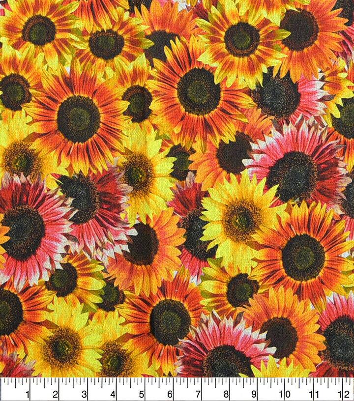 Multicolored Sunflowers Cotton Fabric