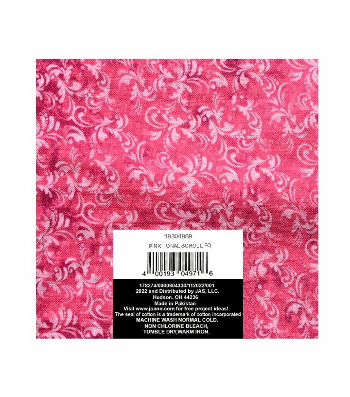 18 x 21 Pink Tonal Scroll Cotton Fabric Quarter 1pc by Keepsake Calico