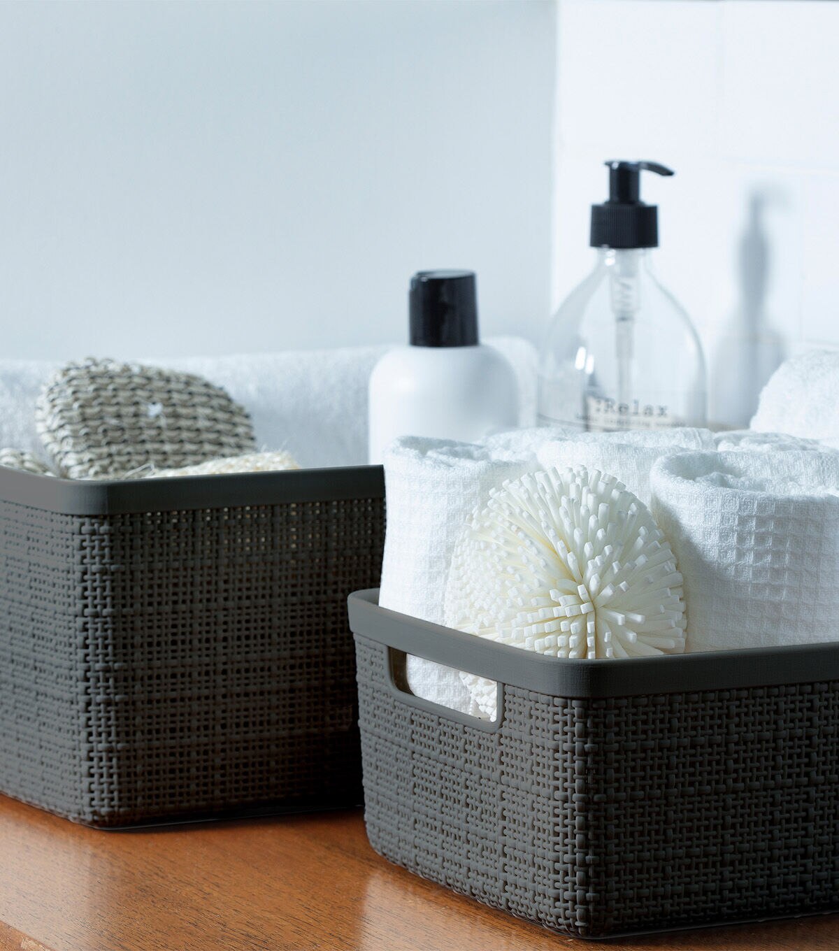 3ct Gray Jute Baskets With Handles