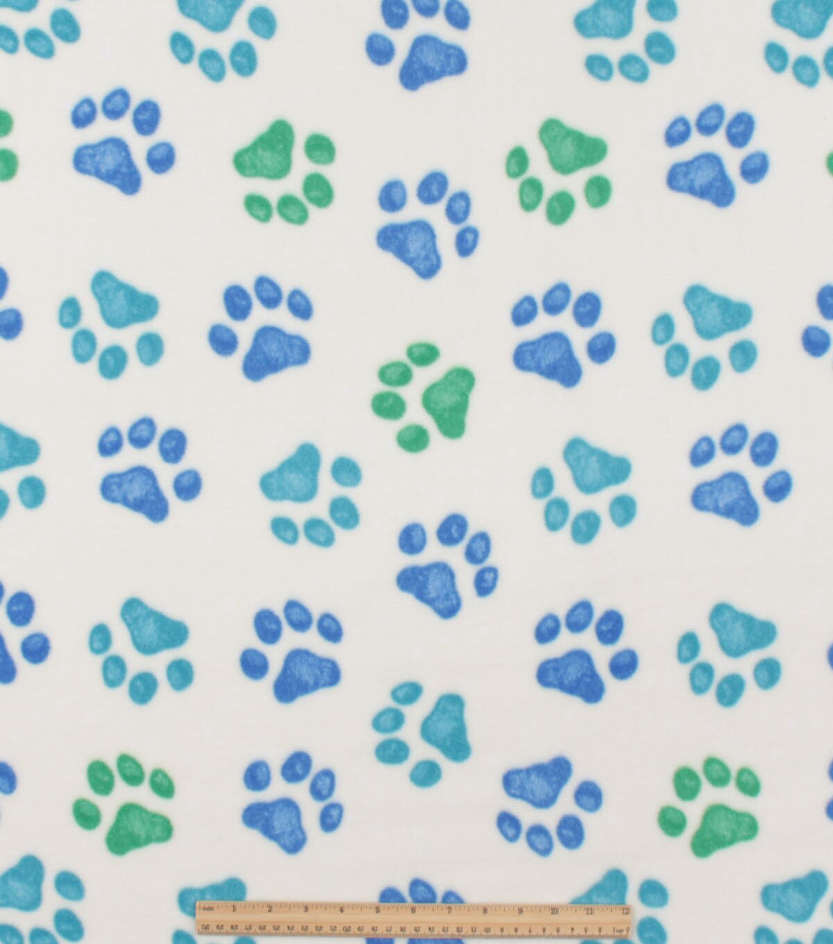 Green & Blue Paw Prints Anti Pill Plush Fleece Fabric