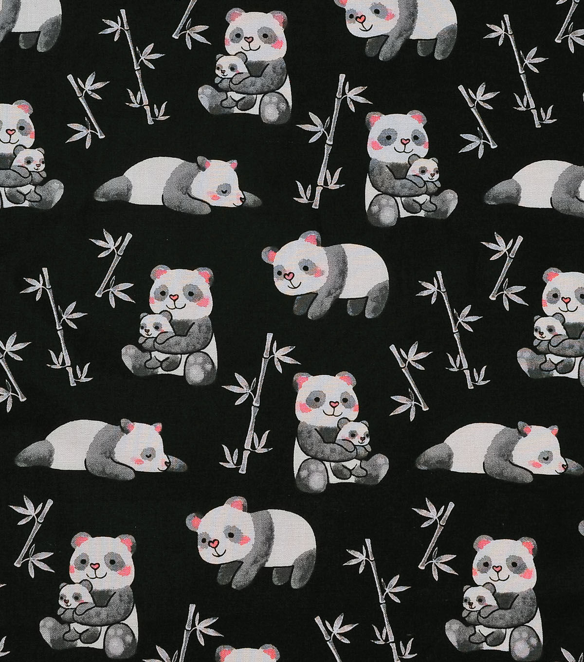 Novelty Cotton Fabric Pandas Hugging