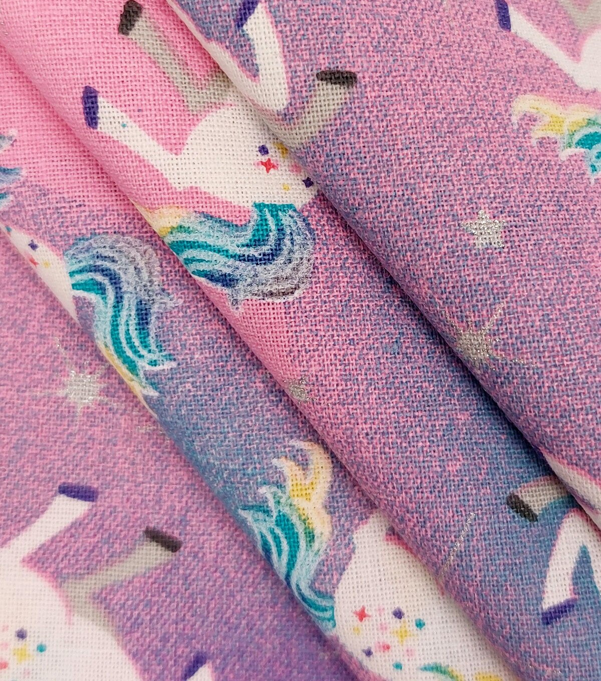 Novelty Glitter Cotton Fabric Unicorns & Stars