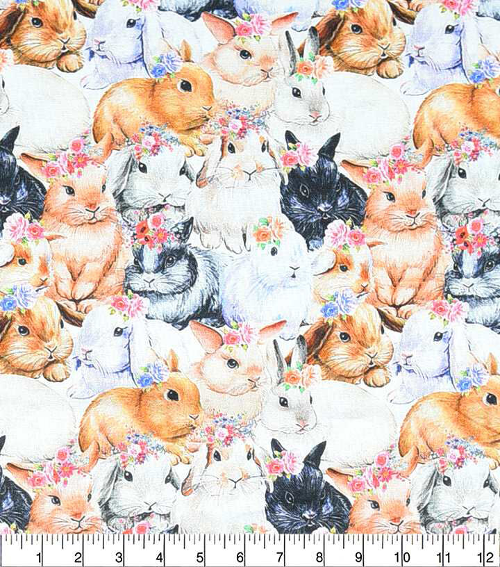 Realistic Bunnies Cotton Fabric