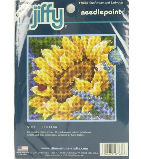Dimensions 5 x 5 Sunflowe & Ladybug Mini Needlepoint Kit
