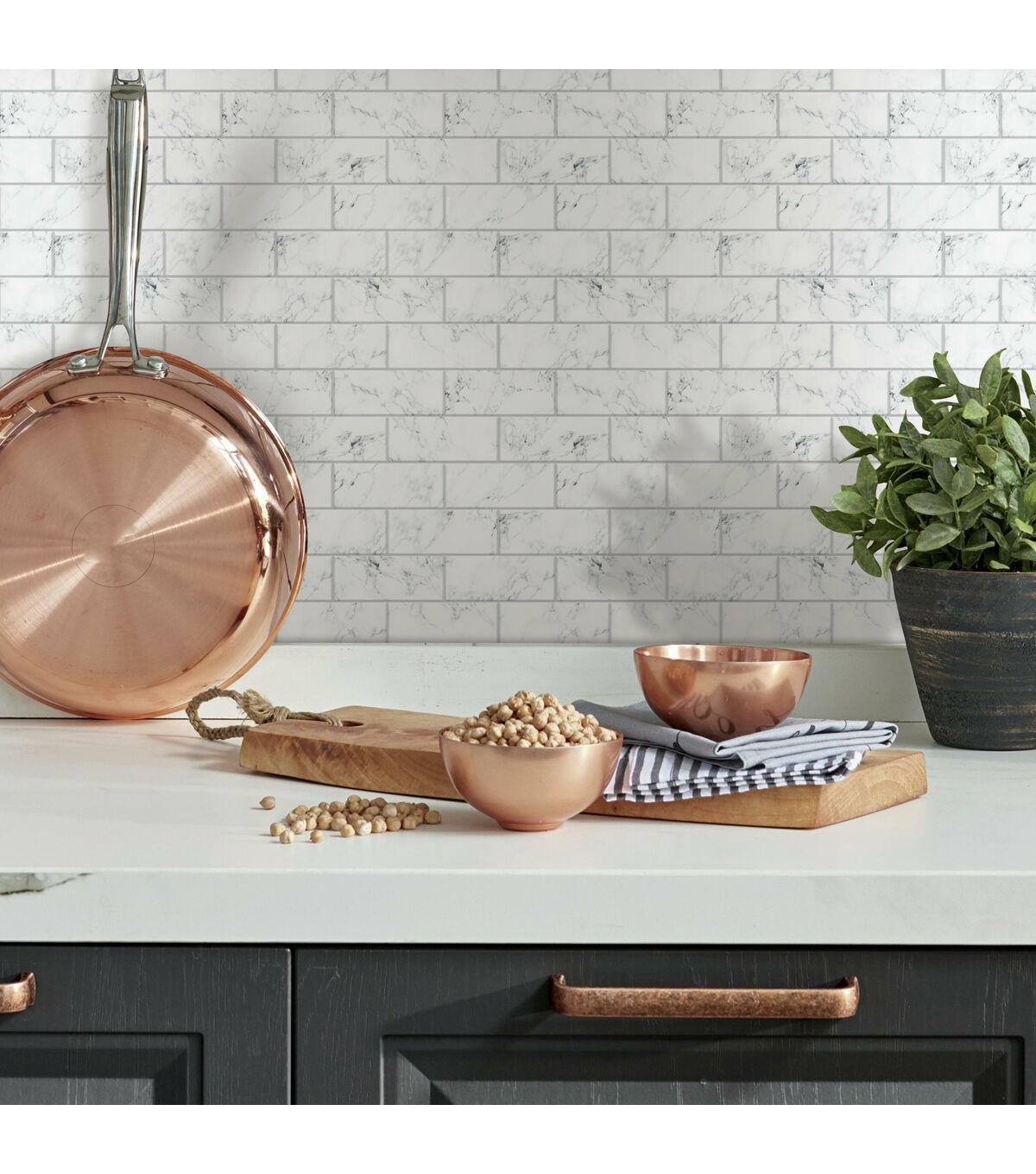 Carrara Marble Subway Peel & Stick Tile Backsplash