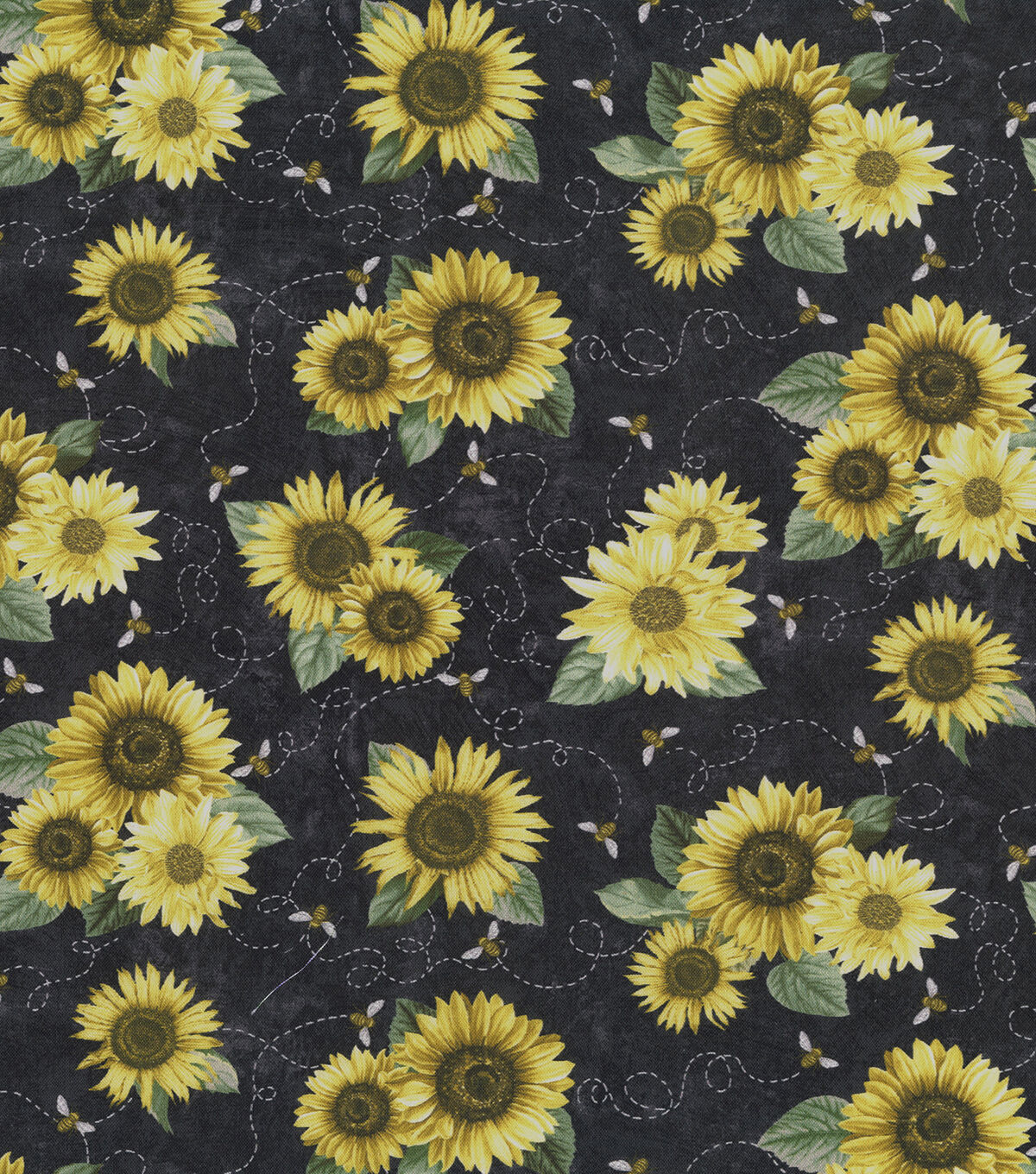 Hi Fashion Sunflowers on Black Premium Cotton Fabric