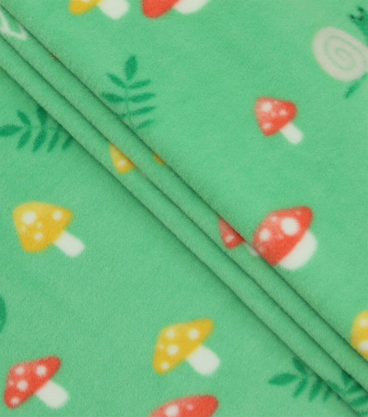 Spring Mushrooms on Green Anti Pill Plush Fleece Fabric by POP!
