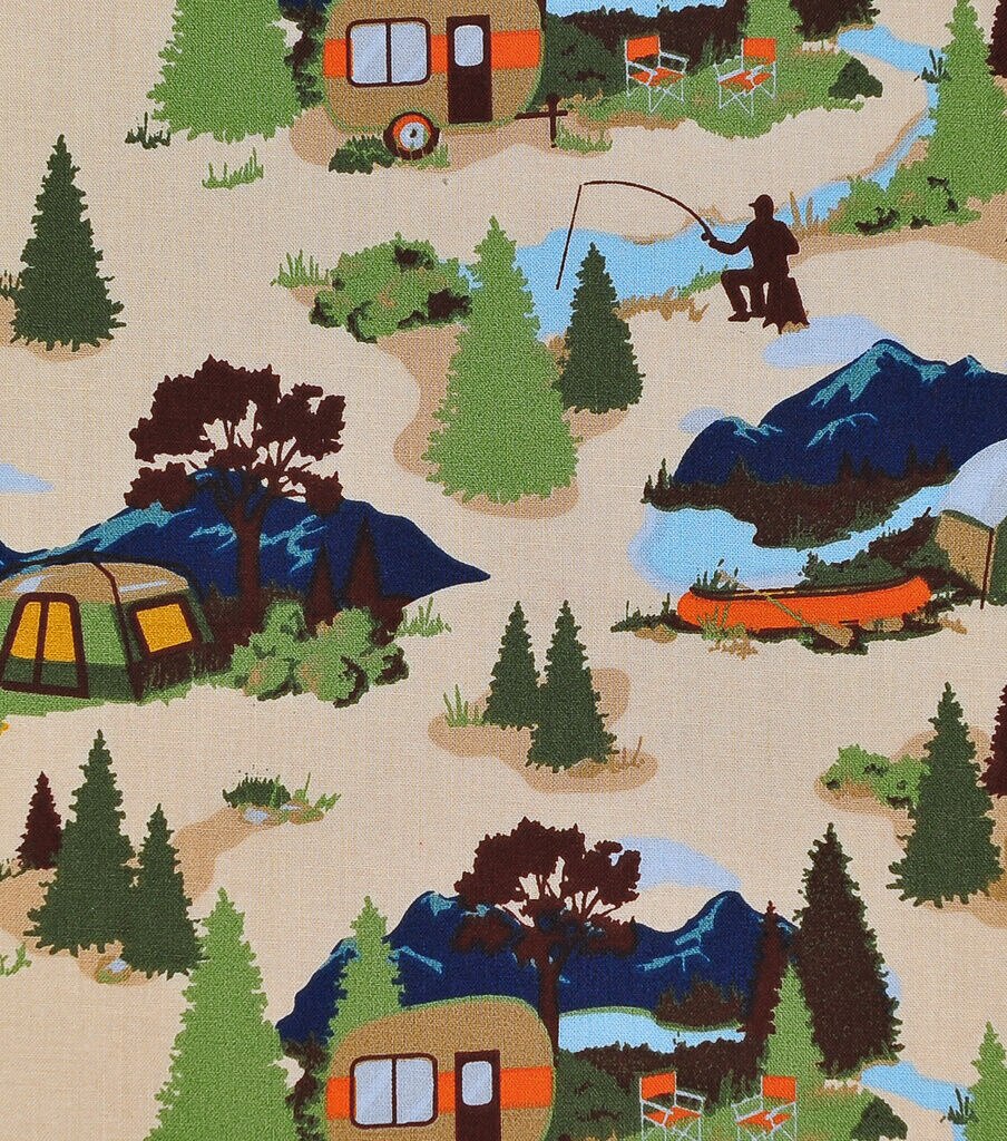 Novelty Cotton Fabric Camping In The Wilderness