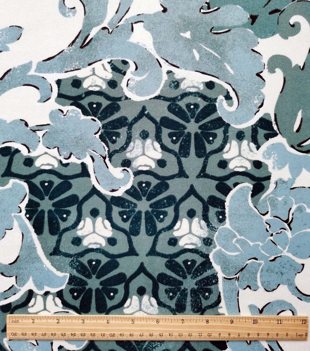 Blue Damask Floral Luxe Flannel Fabric