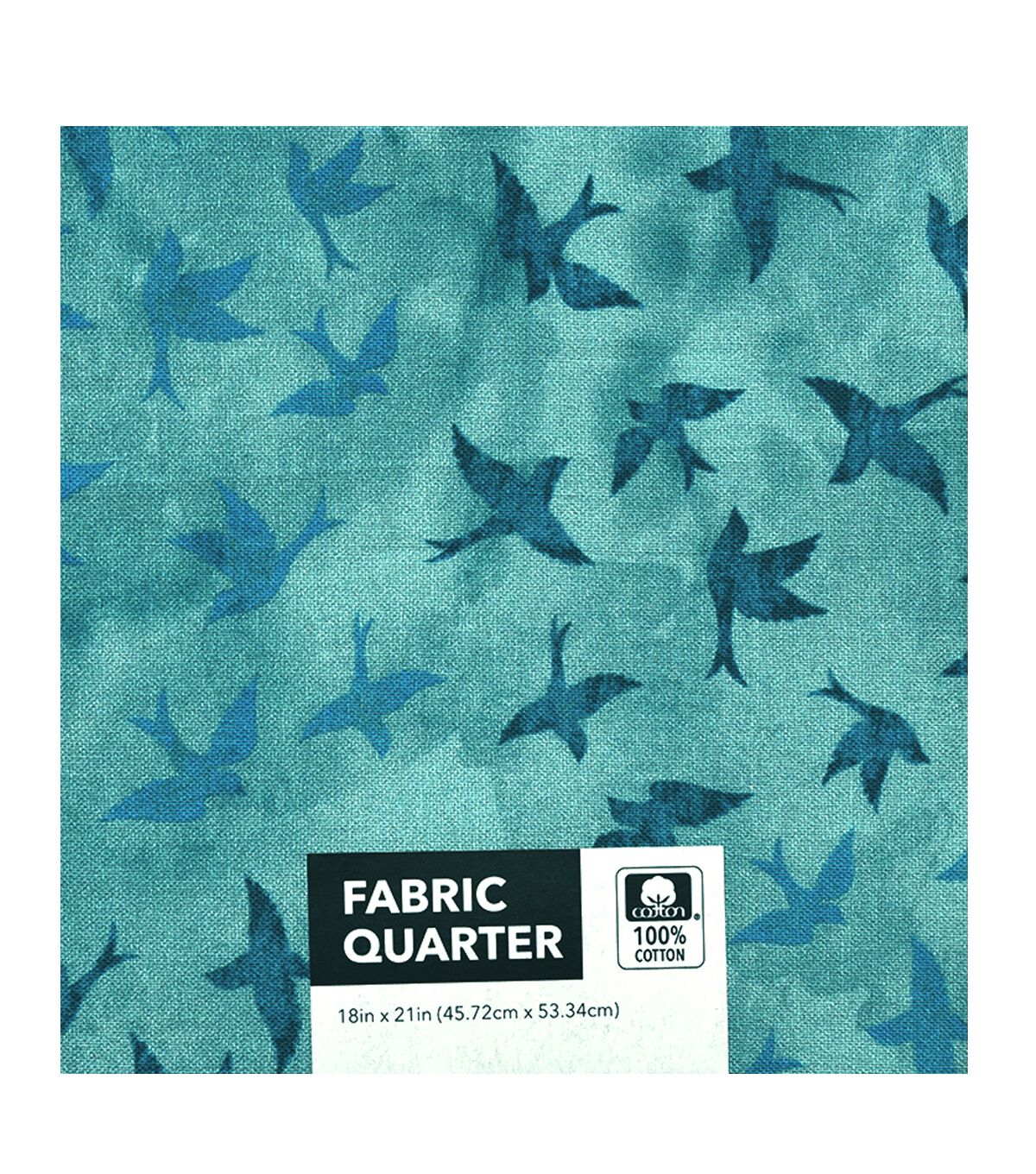 18 x 21 Teal Tonal Birds Cotton Fabric Quarter 1pc by Keepsake Calico