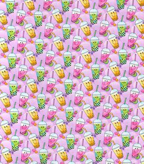 Fabric Traditions Bubble Tea on Purple Novelty Cotton Fabric