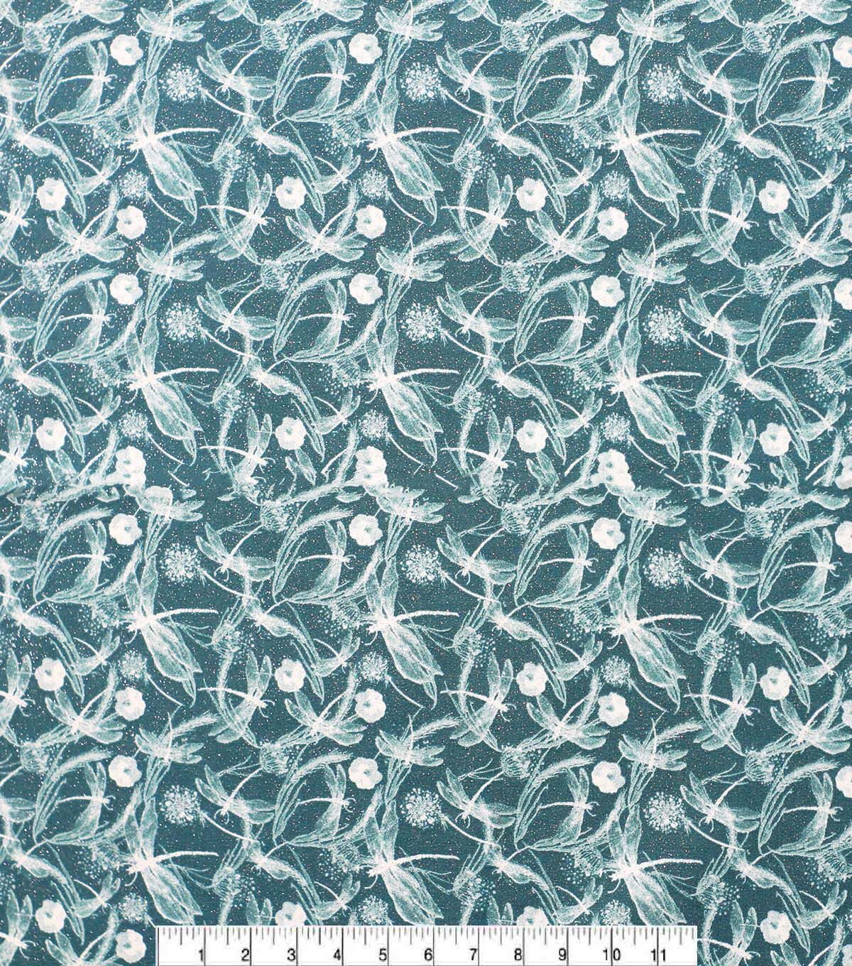 Dragonfly on Teal Glitter Quilt Cotton Fabric by Keepsake Calico