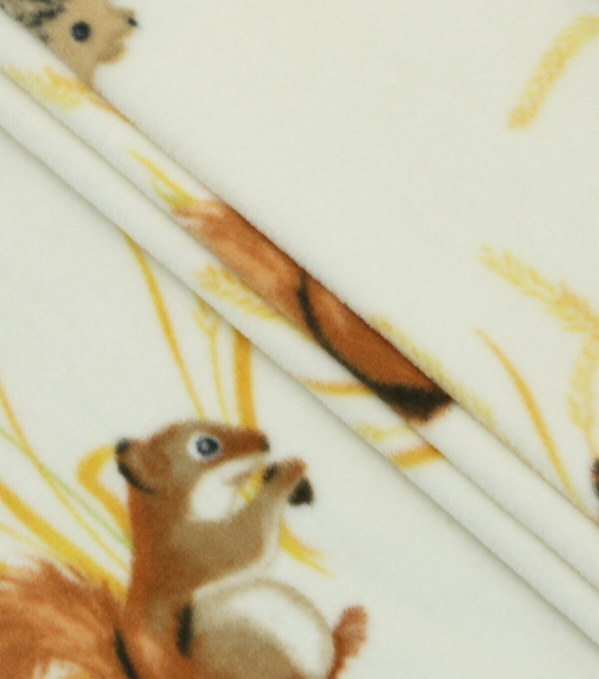 Squirrels & Hedgehogs on Yellow Anti Pill Fleece Fabric