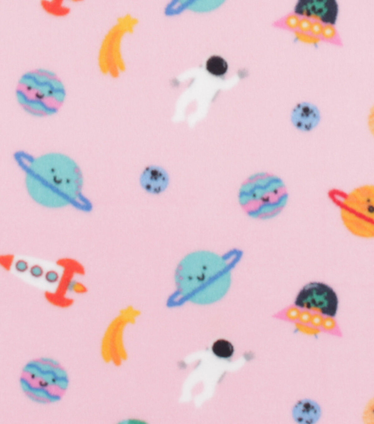 Space Icons on Pink Anti Pill Fleece Fabric by POP!