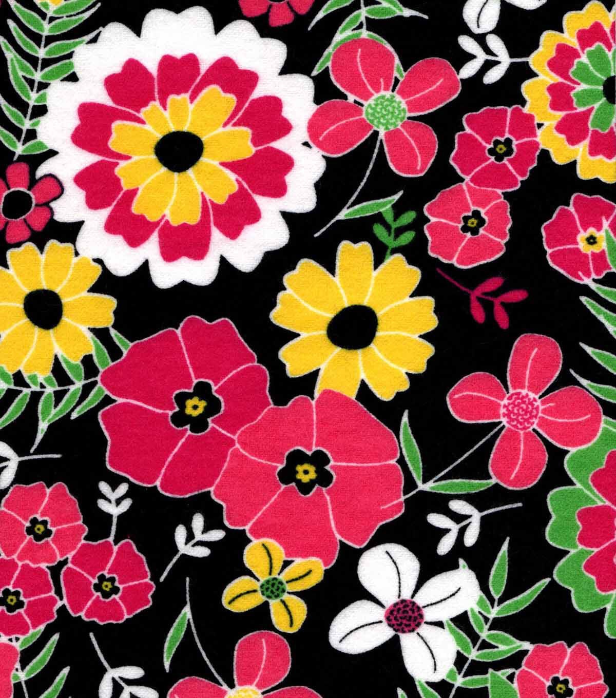 Large Floral Bright Pink Yellow Super Snuggle Flannel Fabric