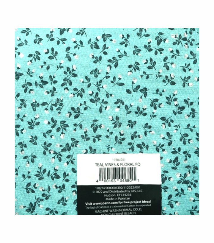 18 x 21 Floral on Teal Cotton Fabric Quarter by Keepsake Calico